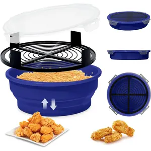 Collapsible Batter Bowl - Mess Free  Breader Shaker Bowl with Lid Breading Shaker Container -  for Fried Fish, Fried Chicken, Onion Rings, ,No Leak,Easy to Store,Deep Blue