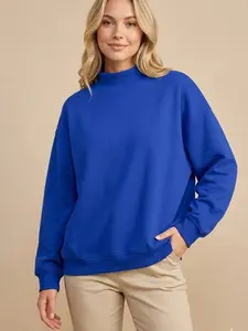 Women's Oversized Mock Neck Long Sleeve Cotton Blend Heavyweight Pullover Sweatshirt - Aesthetic, Chic, Casual Fabric Essential for Fall Trendy Streetwear Warm Outfits