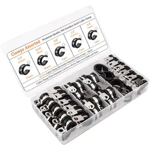 Stainless Steel Cable Clamp Assortment Set, 44pcs Assorted 6.5mm-16mm Cable Clamp Kit With Storage Box For Wire Rope, 1/4'' 5/16'' 3/8'' 1/2'' 5/8'' Cable Clamp, Hardware, Industrial