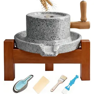 Manual Handmade Stone Grain Mill - Complete Home Flour Mill Grinder with Red Oak Frame, Grinds Wheat, Nuts and Spices for Household Use