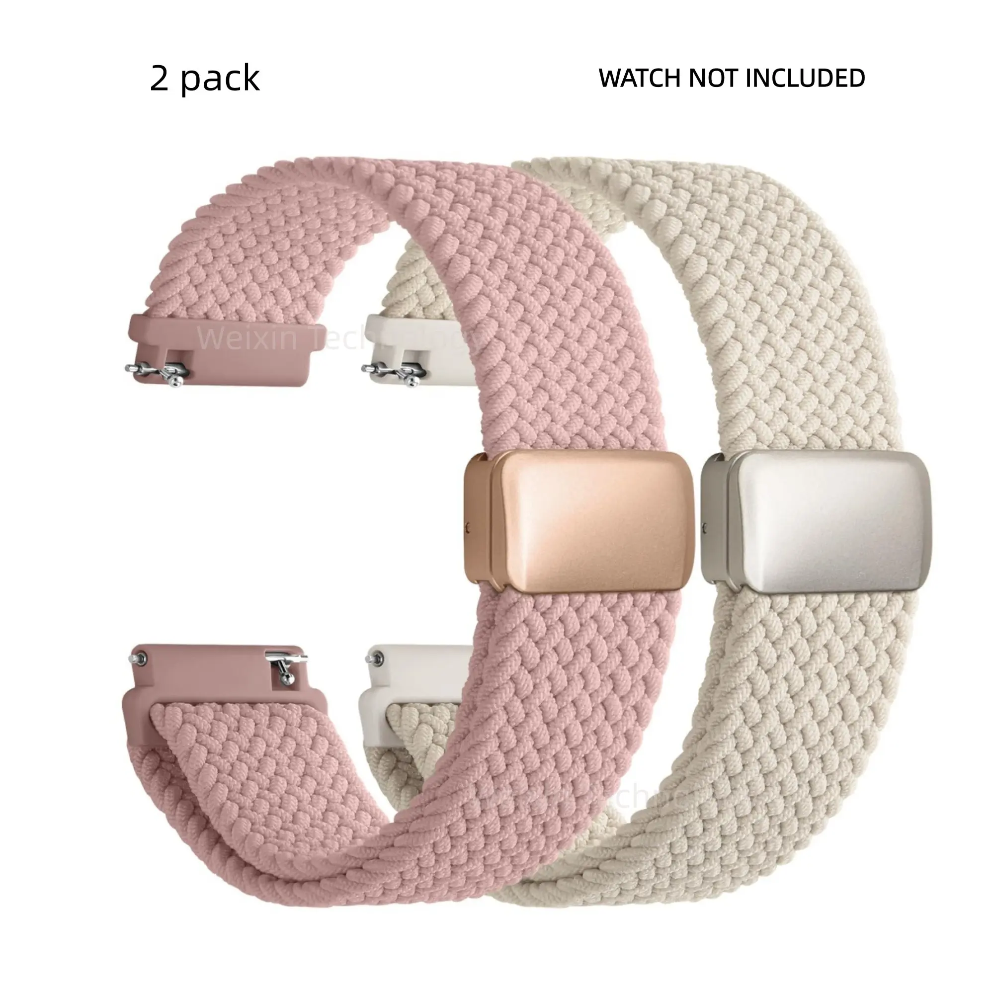 Magnetic woven strap -18mm 20mm 22mm quick release strap, elastic nylon solo ring, compatible with Garmin Samsung Galaxy Amazfit Smart Watch Accessories men's and women's (20mm, starlight+purple) nylon strap 2 sets Watch Straps Smartwatch Accessories