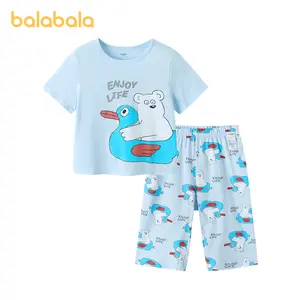 Balabala Toddler Soft Cotton Short Pajama Set with Playful Cartoon Prints for Loungewear & Sleep