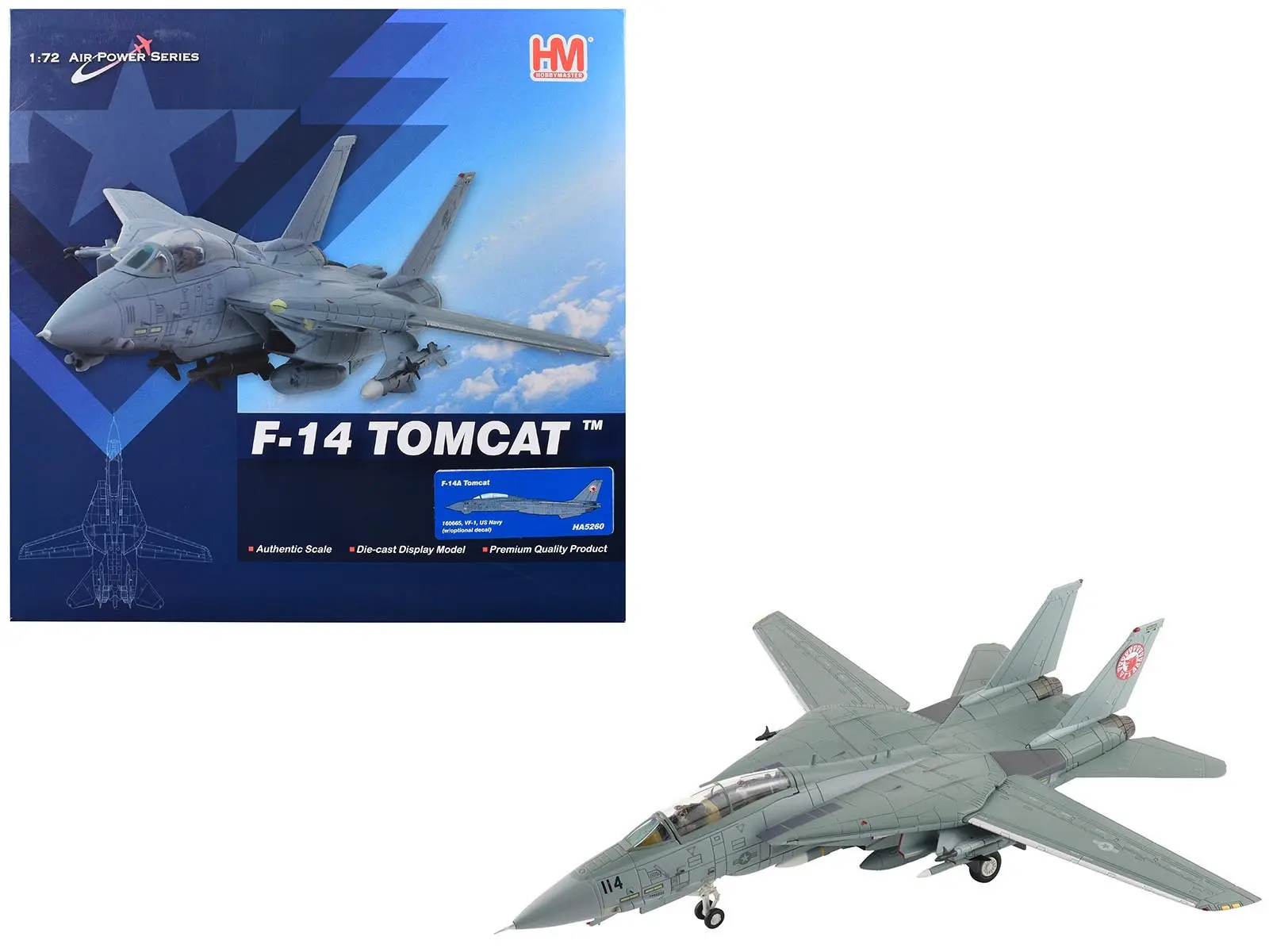 Grumman F-14A Tomcat Fighter Aircraft "VF-1 (with Optional Decals)" United States Navy 1/72 Diecast Model Hobby Master