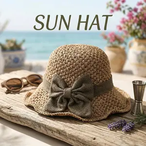 Women's Lightweight Retro Solid Straw Casual Trendy Hat - Foldable Wide Brim, Breathable Woven, Bow Accent, Summer Beach Accessory for Travel, Outdoor Use, TikTokshopspringglowup Summervibes Hats for Women,summervibes Premium Hat Structured Hat