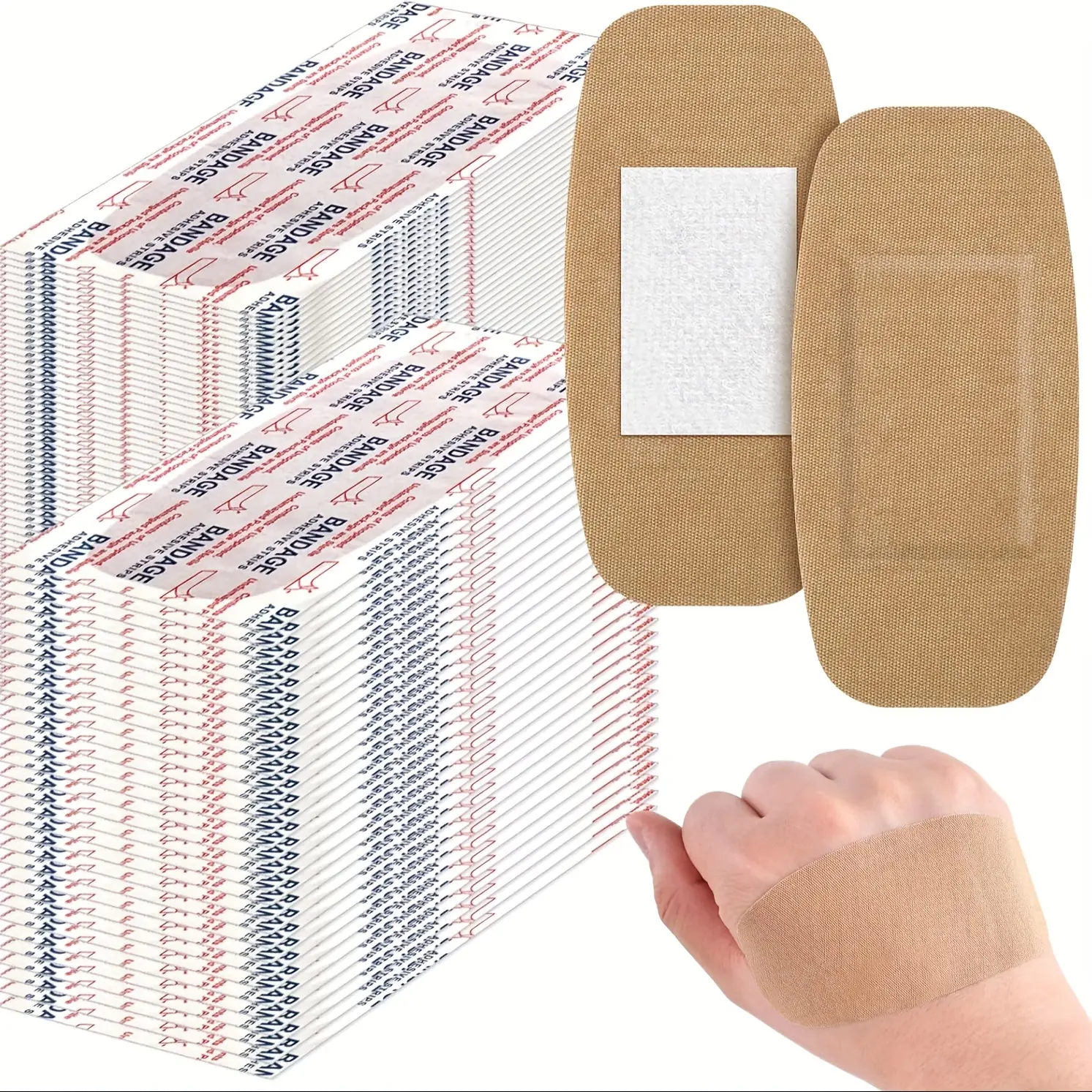 50pcs Large Adhesive Bandages Fabric - Breathable First Aid Strips 7.5cm, Flexible Wound Dressing for Knee & Elbow