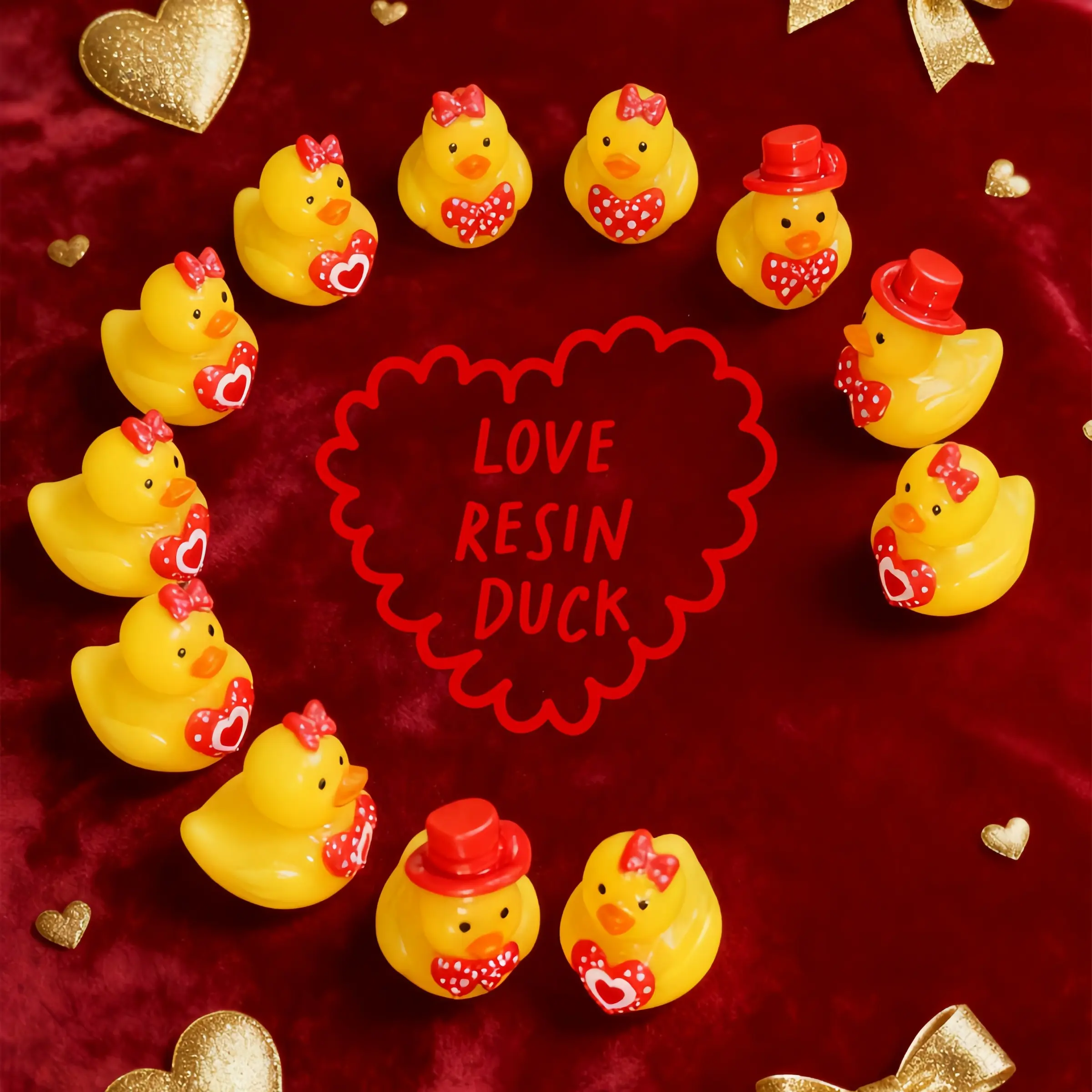 50/20/5pcs-Heart Ducks Mini Resin Duck Figures Decorative Figurines, Collectible Ornament, Cute Collectible Figurines, Valentines Day Decor, Christmas Decoration for Home Desktop, Vase, Cake, Birthday Party Favors