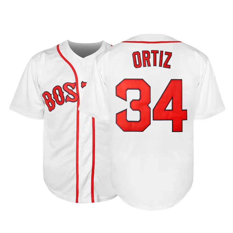 Men's Athletic Baseball Jersey, Short Sleeve Pinstripe Button Down Fanwear with Embroidered Boston #34 for Game Day Casual Wear, Athletic Jersey Baseball, Embroidered Jersey Baseball