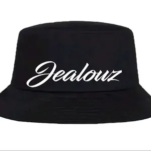 Jealouz Embroidered Black Bucket Hat Classic Style with White Logo for Everyday Wear