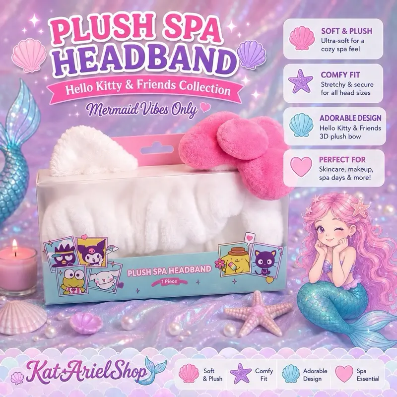 Plush Spa Headband with Cute Bow, Adorable Hair Accessory for Women with Elastic Comfy Fit for Makeup, Facials & Masks, Stretchy Headbands, Soft Plush, Spa Days, Bow Decorated Headbands