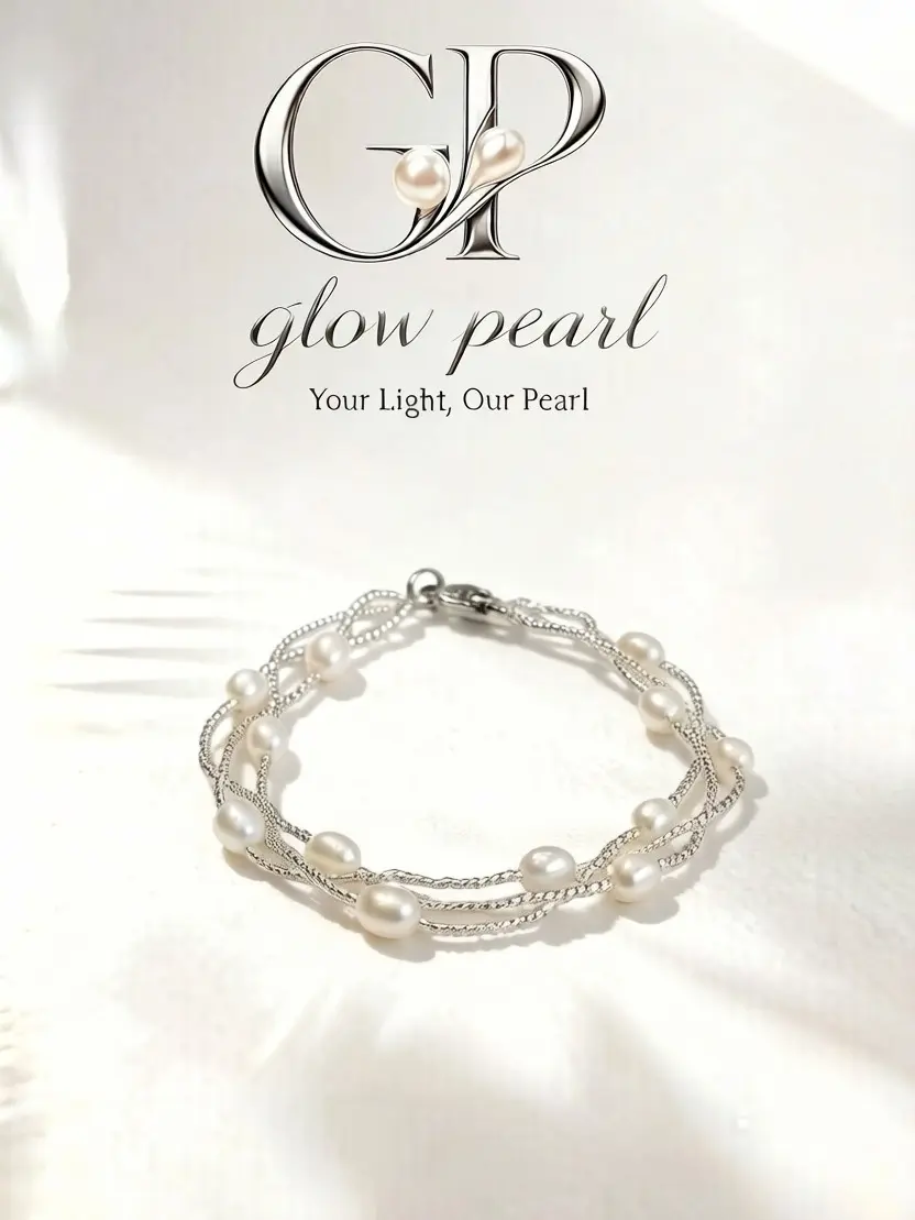 Glow Pearl 925 Sterling Silver Multi Layer Pearl Bracelet for Women, Dainty Irregular Rice Freshwater Pearl Double Chain Bracelet Hypoallergenic Stackable Jewelry Gift for Birthday Wedding Anniversary Valentine’s Day