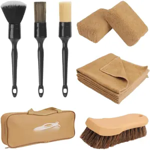 10 count  Cleaning Kit,  Detailing Kit Interior Cleaner, Long Bristle Horse Hair Leather Cleaning Brush,  Detailing Brushes, Microfiber Cloth & Applicator,  Cleaning Supplies for Interior