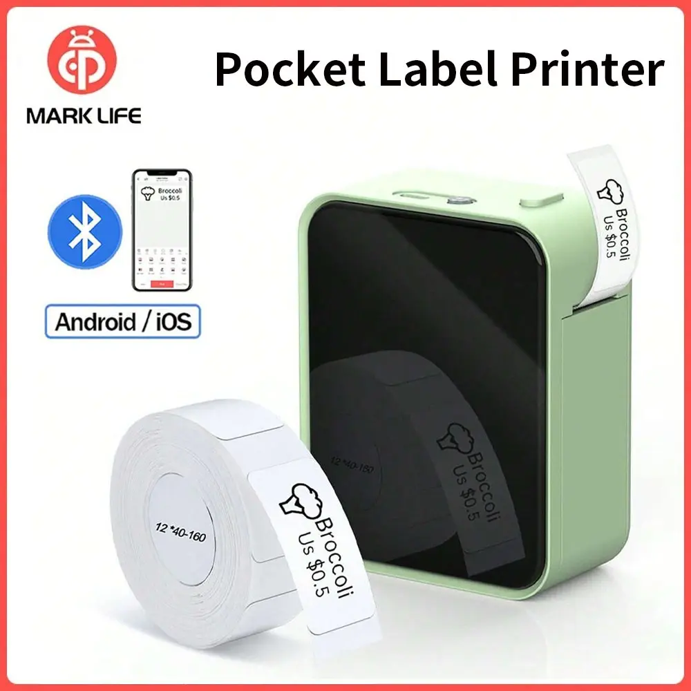 Marklife P15 Mini Portable Label Printer, Self-Adhesive Thermal Printer, Pocket Size Bluetooth-compatible Label Maker, Inkless Name Tag Printer