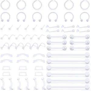 66PCS Clear Piercing Retainer Septum Retainers Nose Studs Flexible Lip Ear Nose Hoop Tongue Rings Nipple Ring Cartilage Rook Daith Earrings Plastic Industrial Piercing Jewelry Retainer