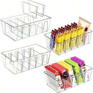 Versatile Plastic Storage Bin with Removable Dividers, Ideal for Kitchen, Pantry, Fridge, Countertop & Closet Organization
