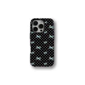 1PC Cute Blue Bow Polka Dot Phone Case For iPhone 17 Pro Case - Black Aesthetic, Compatible with iPhone 17 Pro Max Cases Girls | 16 15 14 | iPhone 13 Phone Case 12 11 Air | Military-Grade Shockproof|Holiday Gifts For Family,Friends,Self Use.