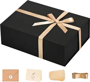 Premium Black Magnetic Gift Box (13.5x10x4") - Complete Set with Ribbon, Card & Filler | Father's Day & Graduation