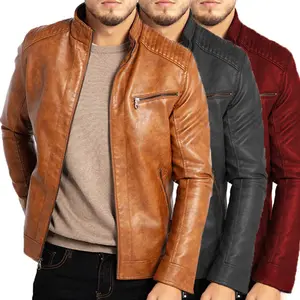 Men's PU Leather Jacket for Teenagers, Stand Collar Punk Style Motorcycle Leather Jacket Men's PU Leather Jacket for Teenagers, Stand Collar Punk Style Motorcycle Leather Jacket