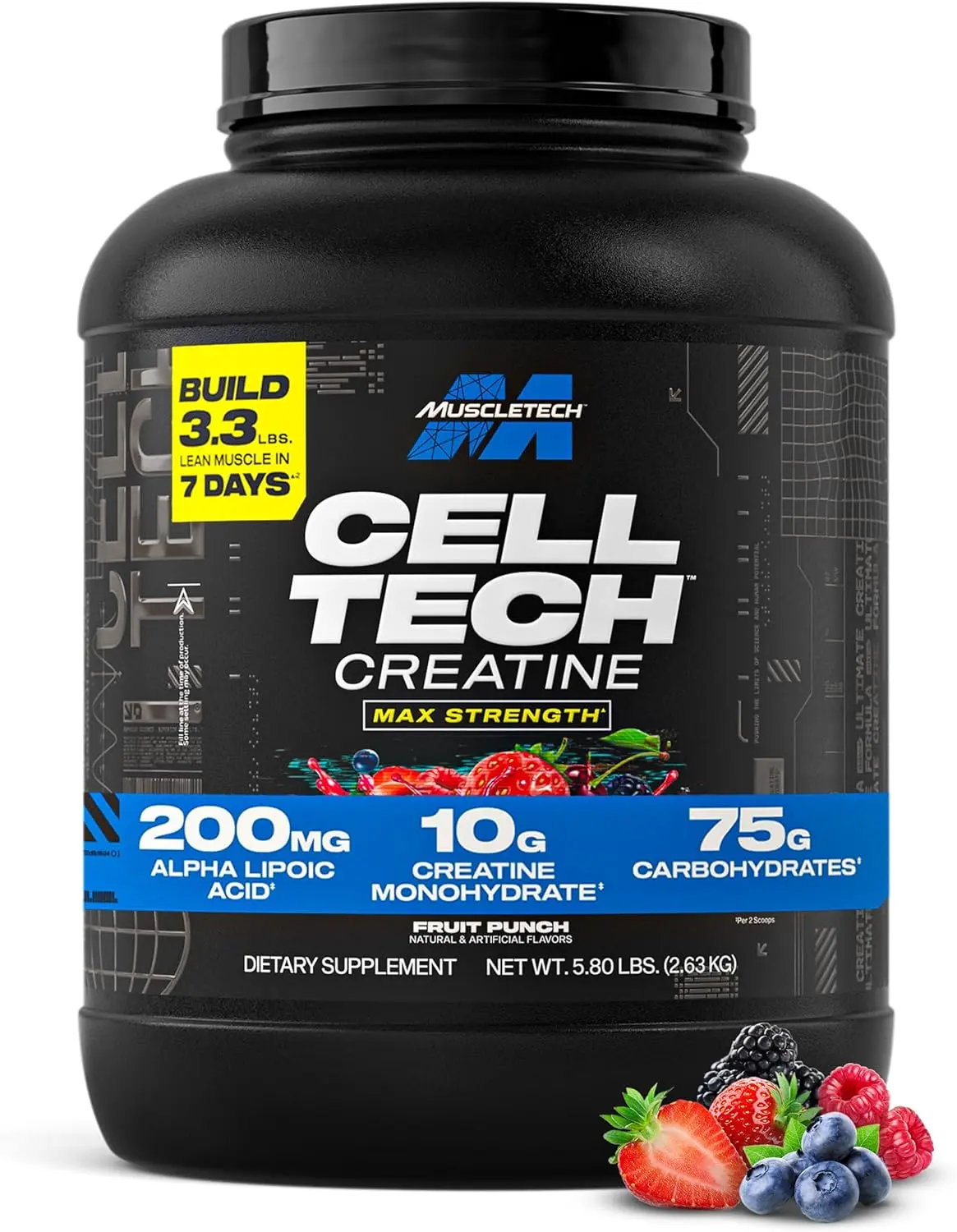 MuscleTech Creatine Monohydrate Powder - Cell-Tech Creatine Powder Post Workout Recovery Drink, Muscle Builder & Musclebuilding Creatine Supplement - Fruit Punch - Packaging May Vary
