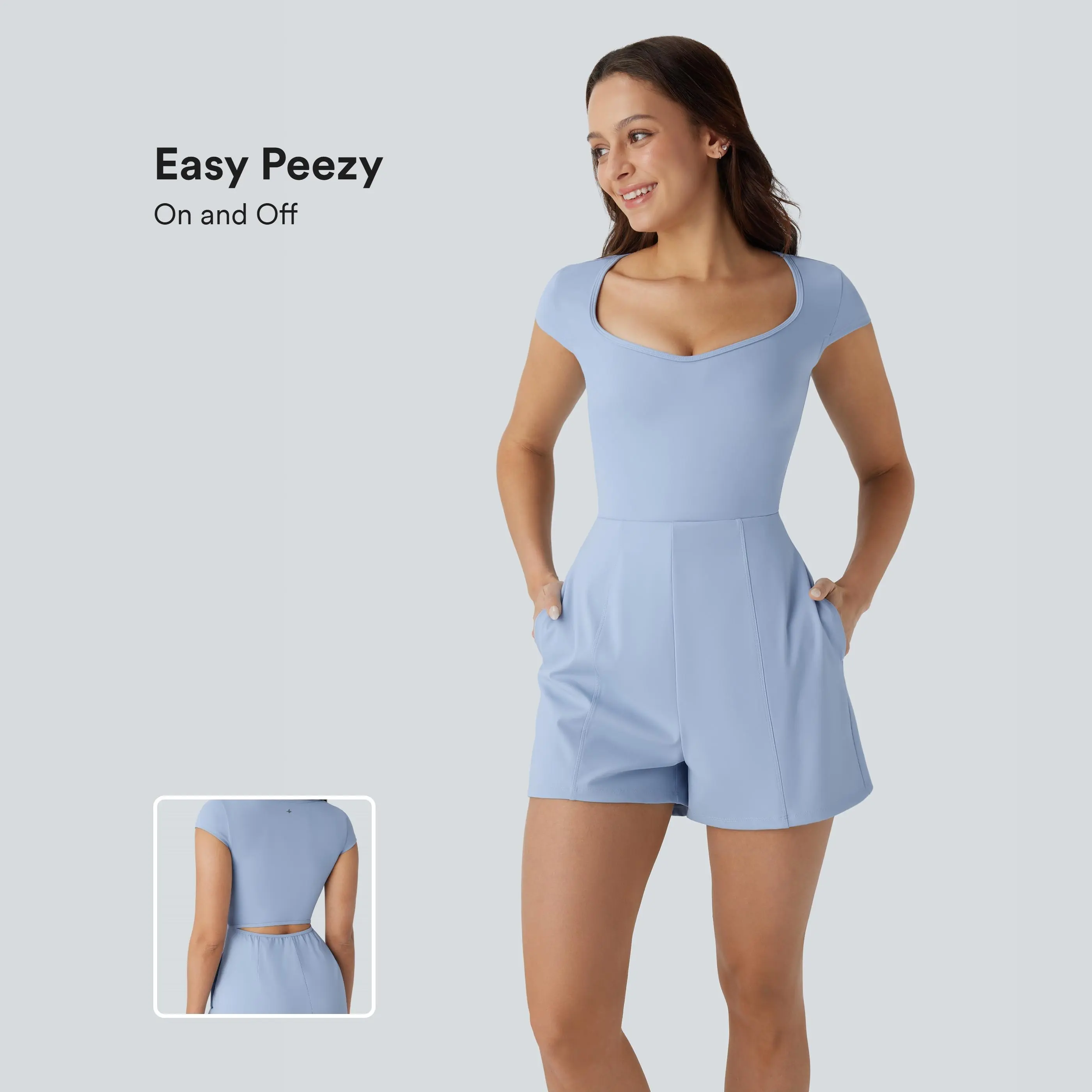 Halara SoftlyZero™ Airy U Neck Cap Sleeve Pocket InstantCool Yoga Romper-Easy Peezy