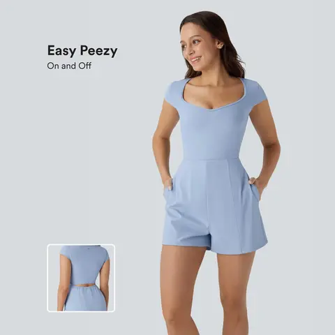 Halara SoftlyZero™ Airy U Neck Cap Sleeve Pocket InstantCool Yoga Romper-Easy Peezy