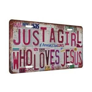 Vintage License plate Girl Cave Wall Decor Metal Sign Tin Signs - Just a girl who loves Jesus  just a girl who loves jesus jesus decor,SummerVibes,SummerWins,DealsForYouDays