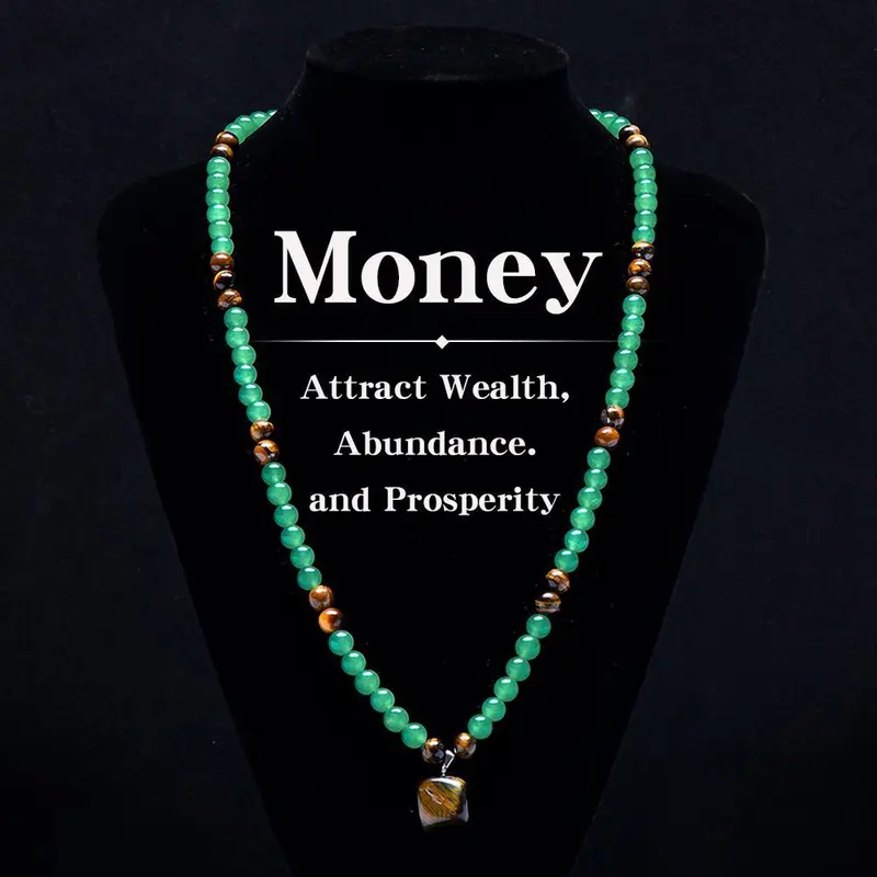 ARPURRAINA Unisex Crystal Style Central Stone Necklace - 69cm/27.1in Chain, Tiger Eye & Green Aventurine Healing Pendant, All Daily Use, Enhancing Costume Jewelry for Theme Parties, Anniversary Gift