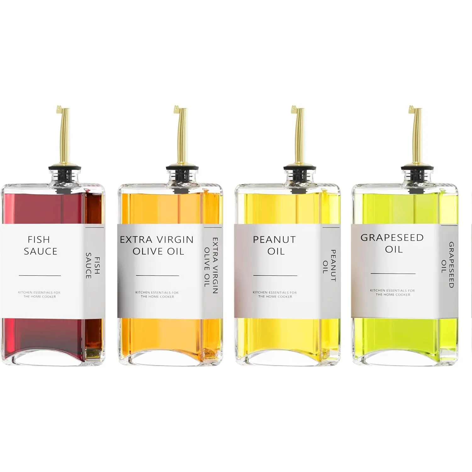 summerwins Aesthetic Gold 4-Pack Reusable Glass Oil Dispenser Set - Cooking Oil Container with Elegant Book-Design Utensils, Leak-Proof Easy-Pour Spouts, Everyday Kitchen Gadgets for Home Decor & Kitchen Use