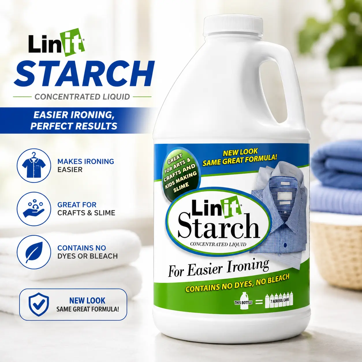Linit Starch Crisp Classic Finish (64 Oz.) - Liquid Starch For Ironing Clothes/Perfect For Wrinkle Release/Great For Arts & Crafts Projects/Slime, Paper Mache, Silly Putty (408440)