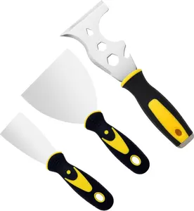 3 count Putty , 2" 4" Spackle  Set Stainless Steel 15-in-1 Painters Scraper Wallpaper Scraper Tool for Repairing Drywall, Removing Wallpaper, Applying Putty, Plaster, Cement, Adhesive