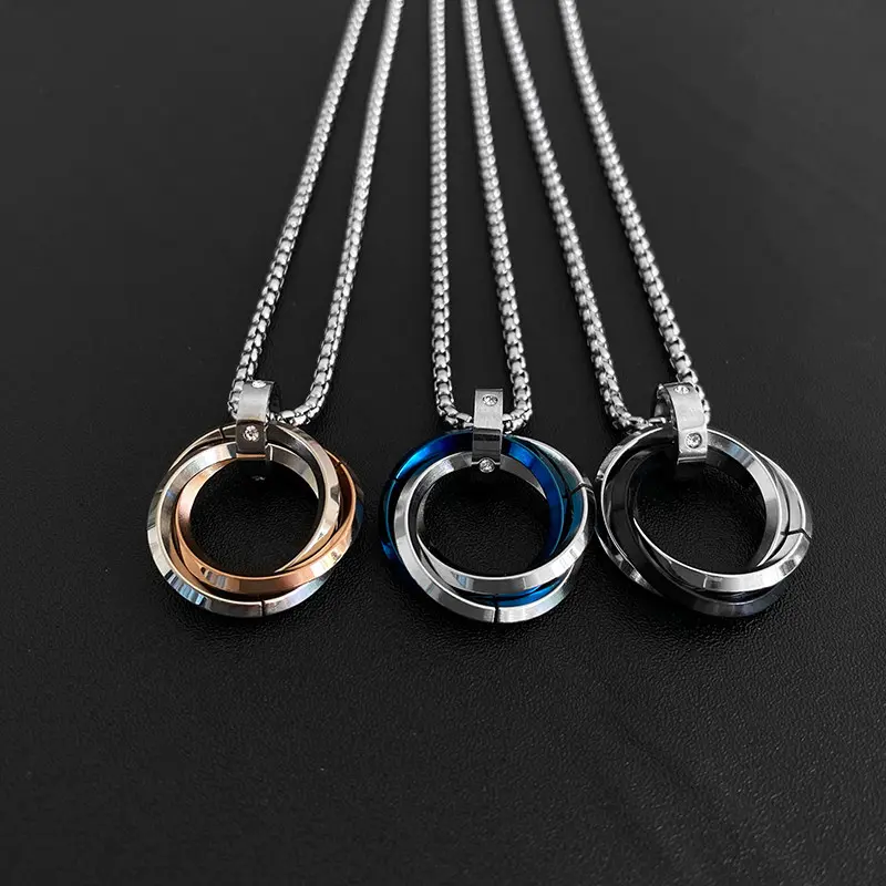 Titanium Steel 3-Ring Pendant Necklace, Hip Hop Minimalist Chain Jewelry for Men, Simple Daily Wear Chain Necklaces, Chain Jewelry Necklaces, Titanium Steel Necklaces
