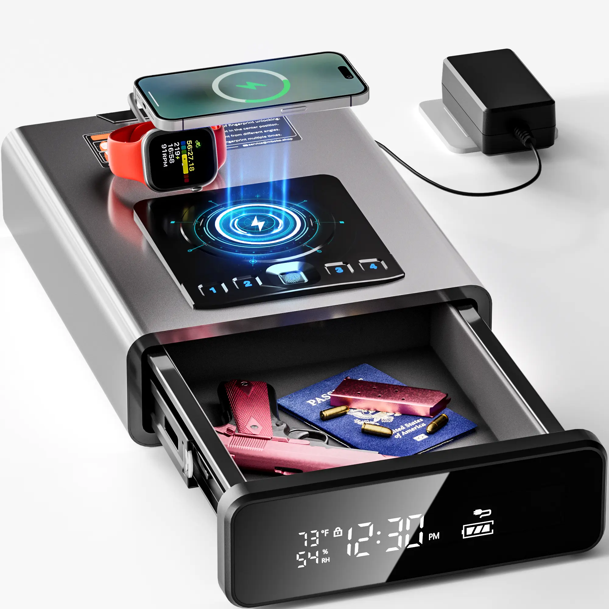 Biometric Discreet Dorm Safe & Gun Safe with LED Clock (DOJ Certified), Back to School College Dorm Essentials, 2-in-1 Phone Wireless Charging, Nightstand Auto Pop-up (0.23 cu.ft.)The best storage and organization for gifts
