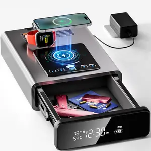 Mboko Biometric Discreet Gun Safe with LED Clock (Doj Certified) with 2-in-1 Watch & Phone Wireless Charging, Backlit Keypad, LED Light, Desk Nightstand Auto Pop-up Unlock (0.23 cu.ft.) Father's Day Gift