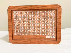 10000 Savings Challenge Box, Wooden Money Saving Piggy Bank for Adults Kids, Reusable, Targets 10k