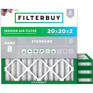 Filterbuy 20x20x2 Air Filter (4-Pack), Pleated MERV 8 Dust Defense HVAC AC Furnace Air Filters (Actual Size: 19.50 x 19.50 x 1.75 Inches)