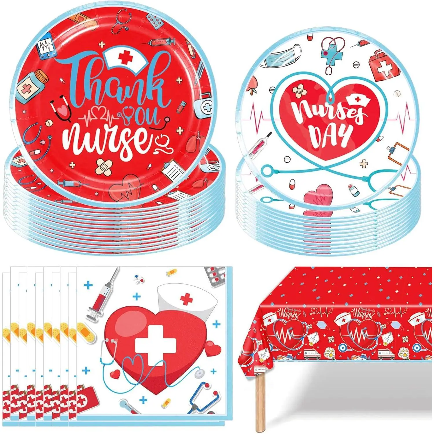 Thank You Nurses Paper Plates Dinnerware Set Nurses Appreciation Week Plates Napkins RN Medical Nursing Party Supplies