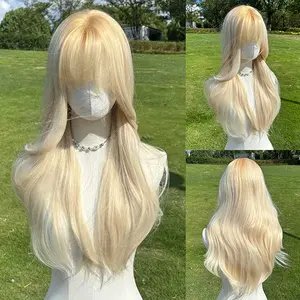 SMILCO/26Inch Ombre Golden Long Straight with Bangs Synthetic Wig/SM557