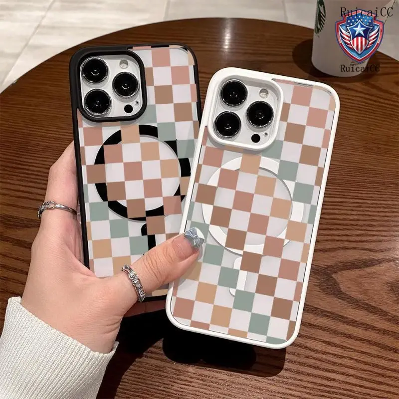 Premium Magnetic Case for iPhone11/12/13/14/15/16/promax Vintage Multicolored Checkered y2k cased MagSafe Ready, Anti-Fall, Springtok and Ultra-Thin Design | Perfect for Everyday Use Protector Screen Protector Aesthetic Resistance Shockproof Protection