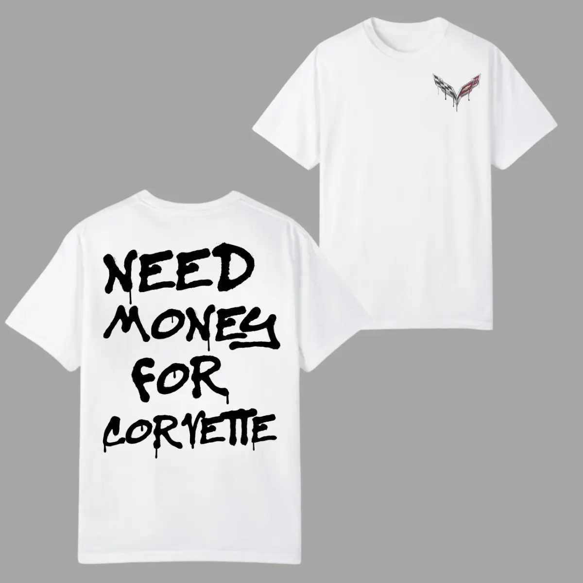 Men's C7 Corvette Inspired 2-Sided Graphic T-Shirt - Funny Car Enthusiast Graffiti Text, Flag Logo, Soft Cotton-Ash Polyester Sport Classic Casual Streetwear Tee for Men & Women (4th July Outfit)