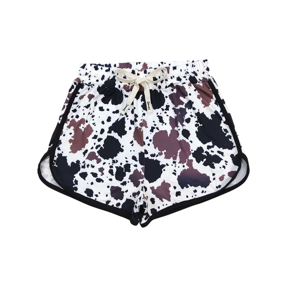 Girls' Mid-Waist Leopard Print Silk Milk Silk Shorts (SS0221) - Cow Print Western Statement Bottoms, Slight Stretch, Smooth Casual Kids' Wear, Machine Washable, Leopard Print Shorts