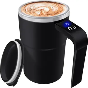 13 OZ Automatic Stirring Coffee Cup, Coffee Cup with Magnetic Capsule, with Temperature Display Function, Suitable for Coffee, Beverages, Hot Cocoa, Coffee Bar Drinkware, Reusable USB Rechargeable Cup Travel Mug Reusable Black Coffee
