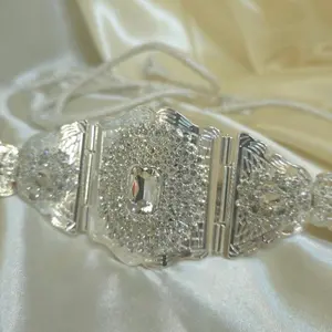 Moroccan Silver belt for caftan with strings, wedding belt, hand crafted, gold Mdamma مضمة مغربية فخمة