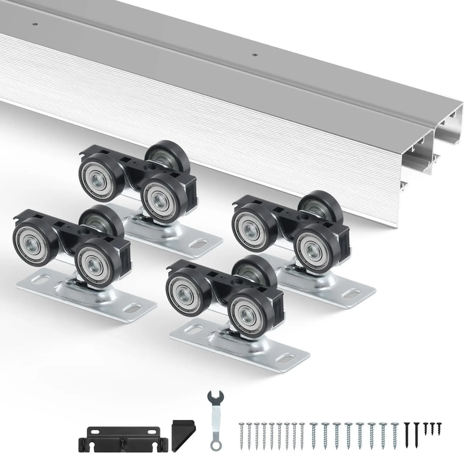 VEVOR Heavy-Duty Bypass Sliding Door Hardware Kit, 5ft Aluminum Alloy 2-Door Set (30.5"×2 Fit) with Heavy-Duty Ball Bearings, Wheel Hangers, Quick-Release Lock, Fits 1 3/8"-1 3/4" Thick Panels, 150 lbs Capacity, Easy Install for Closet, Bedroom, Kitchen