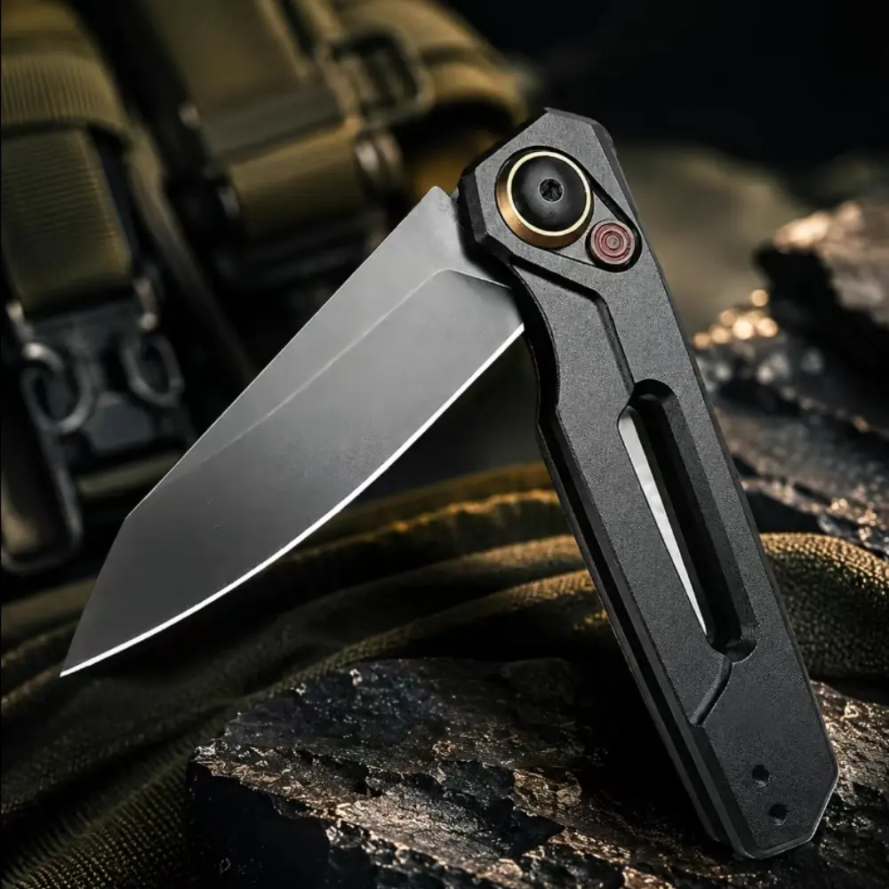 KS7550 Lightweight EDC Folding Pocket Knife - CPM154 Reverse Tanto Rust-Resistant Blade, 1-Hand Button Lock, Aircraft-Grade Aluminum Handle, EDC Survival Tool, Outdoor Camping Multi Use Knife, Male Gift, Lightweight Knives