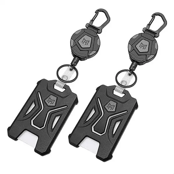 Badge Holder Retractable Clip Heavy Duty Carabiner Badge Reel Keychain with Lanyard ID Cards Holder Cool Tactical ID Holder