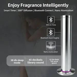 Waterless Essential Oil Diffuser (with 5 bottles of essential oils), supports app, remote and button control, ultra-quiet operation (<38dB), durable aluminium alloy aromatherapy nano-mist diffuser.
