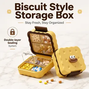 7-Day Kawaii Cookie Pill Box, Travel Size Weekly Pill Organizer, Vitamin Organizer with 7 Slots, PP+ Silicone Small Storage Case for Pills, Pocket Pill Holder, Great gifts to give, Convenience, Organization, Traveler, Vitamin Dispenser