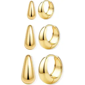 BESTEEL 3Pairs 14K Gold Plated Hoop Earrings Set for Women Chunky Earring Silver Plated Hypoallergenic Small Huggie Hoops Lightweight Tiny Thick Trendy Hoop Earrings Stacks for Multiple Piercing