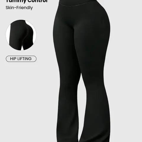 Women's High Waist Solid Color Flare Yoga Pants, Running and Fitness Tight Leggings, Comfortable Workout Clothes