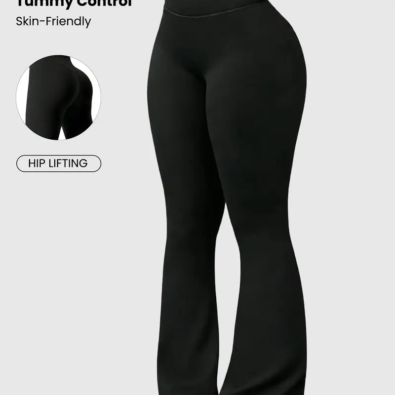 Women's High Waist Solid Color Flare Yoga Pants, Running and Fitness Tight Leggings, Comfortable Workout Clothes