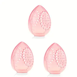 3-Pack Cosmetic Makeup Sponge Storage Box, Round Transparent Breathable Portable Makeup Tool Organizer, Beauty Egg Protector Case